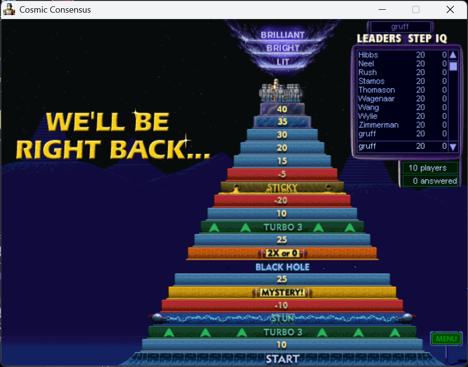 "We'll be right back" intermission on the Ziggurat